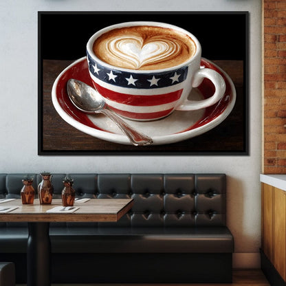 Patriotic Latte Heart Cup Canvas Wall Art