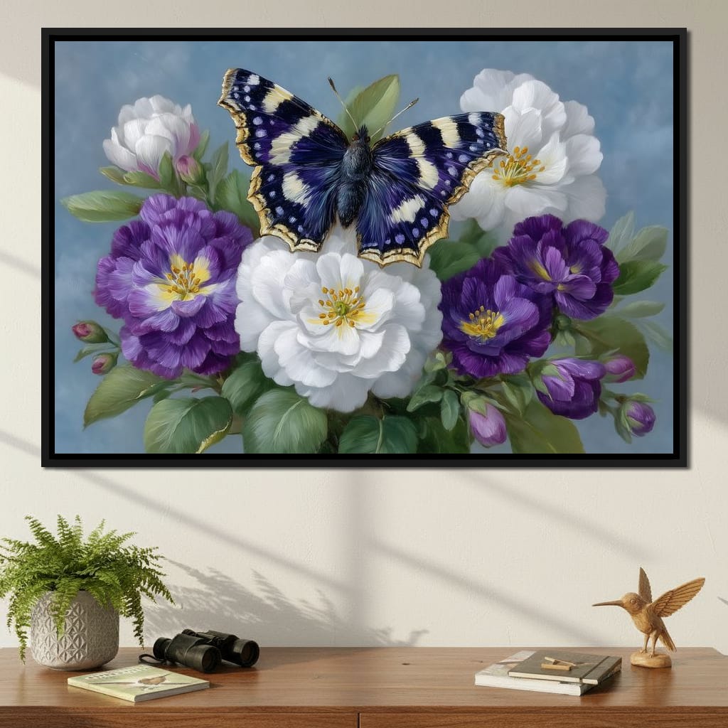 Purple Butterfly Garden Blooms Canvas Wall Art