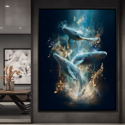 Melodic Tides of Dancing Whales Canvas Wall Art
