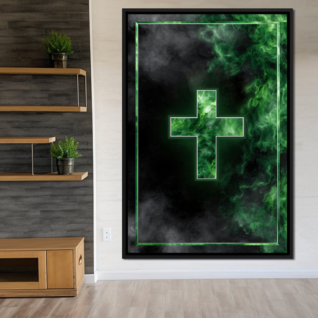 Emerald Smoke Cross Radiance Canvas Wall Art