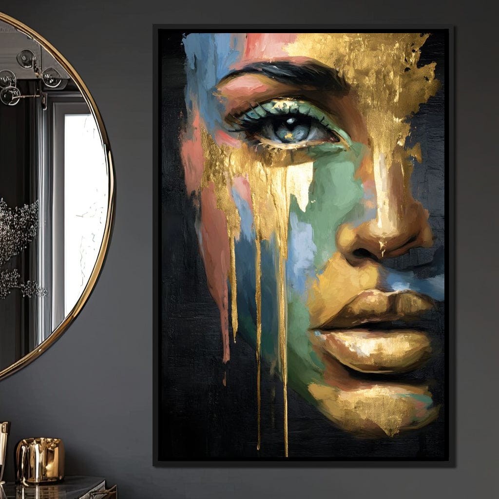 Radiant Gold Drip Face Painting Canvas Wall Art