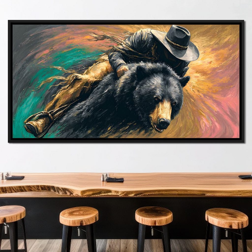 Cowboy Charge On Midnight Bear Canvas Wall Art
