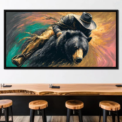 Cowboy Charge On Midnight Bear Canvas Wall Art