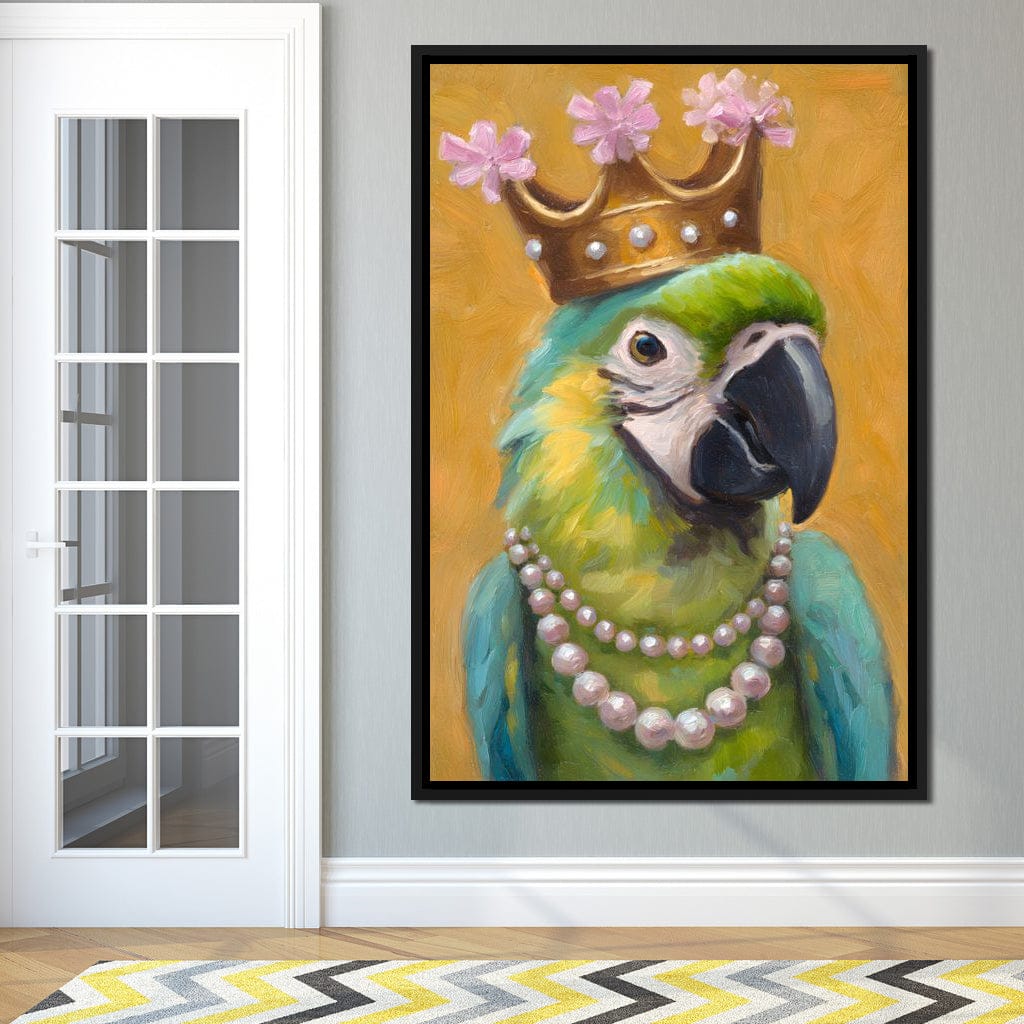 Regal Parrot Pearl Crowned Canvas Wall Art