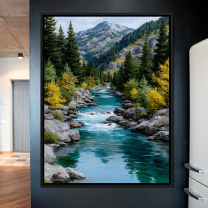 Alpine River Evergreen Peaks Canvas Wall Art