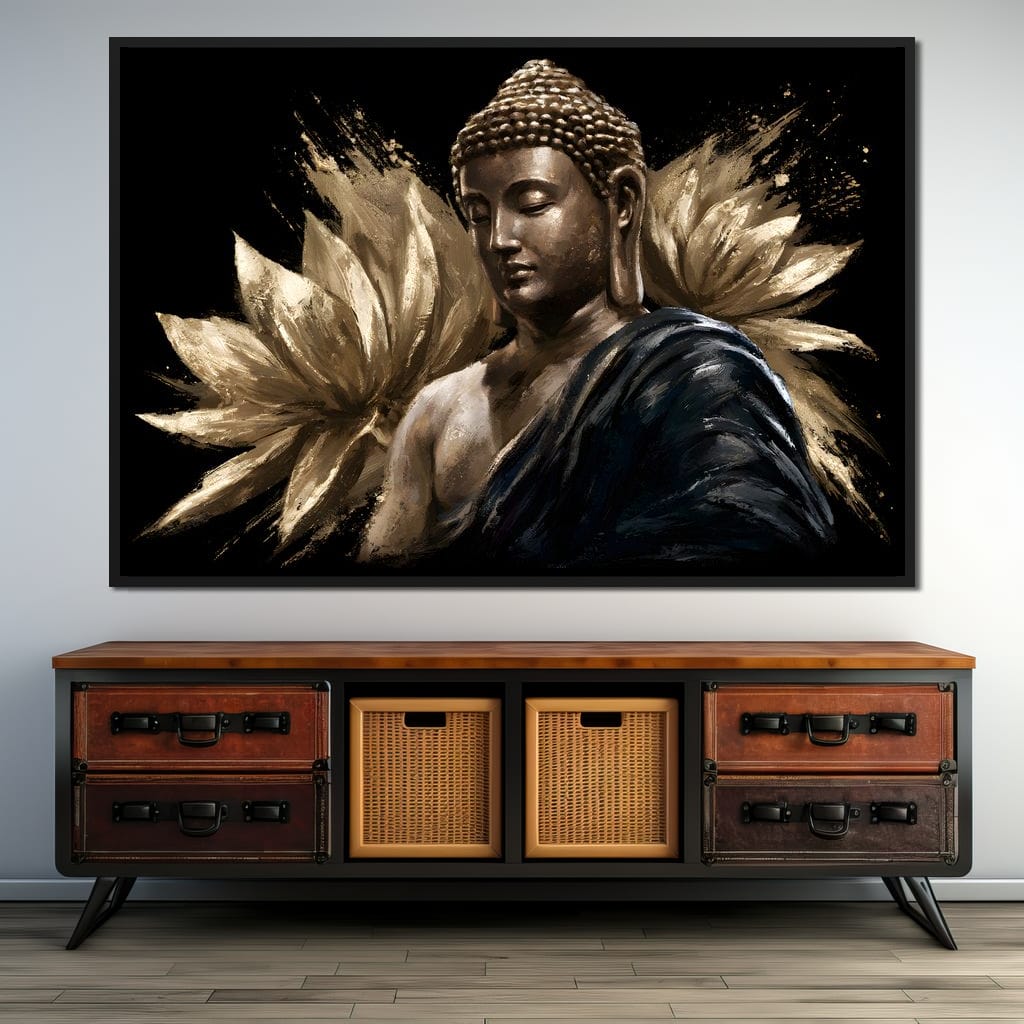 Golden Stillness Beyond The Lotus Canvas Wall Art