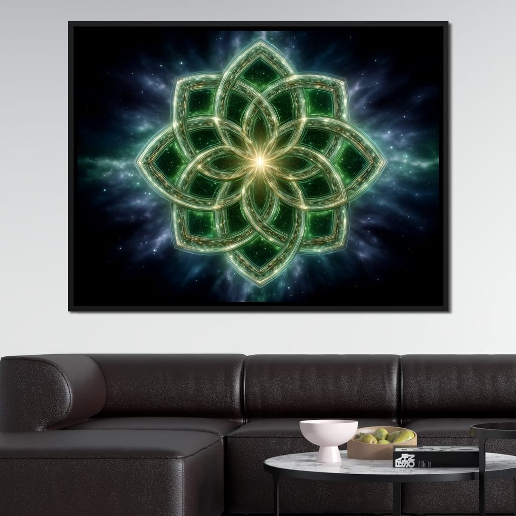 Celestial Green Knot Mandala Canvas Wall Art