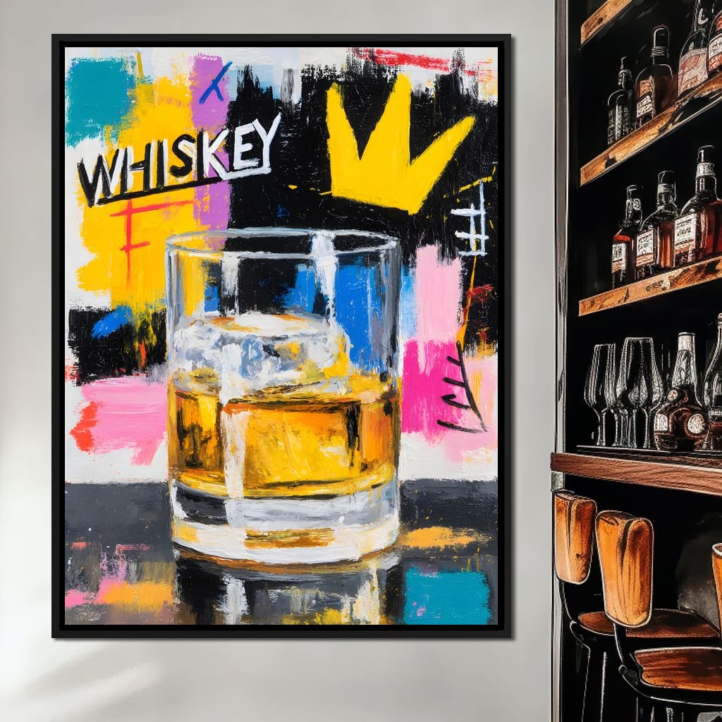 Neon Whiskey Crown Toast Canvas Wall Art