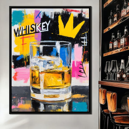 Neon Whiskey Crown Toast Canvas Wall Art