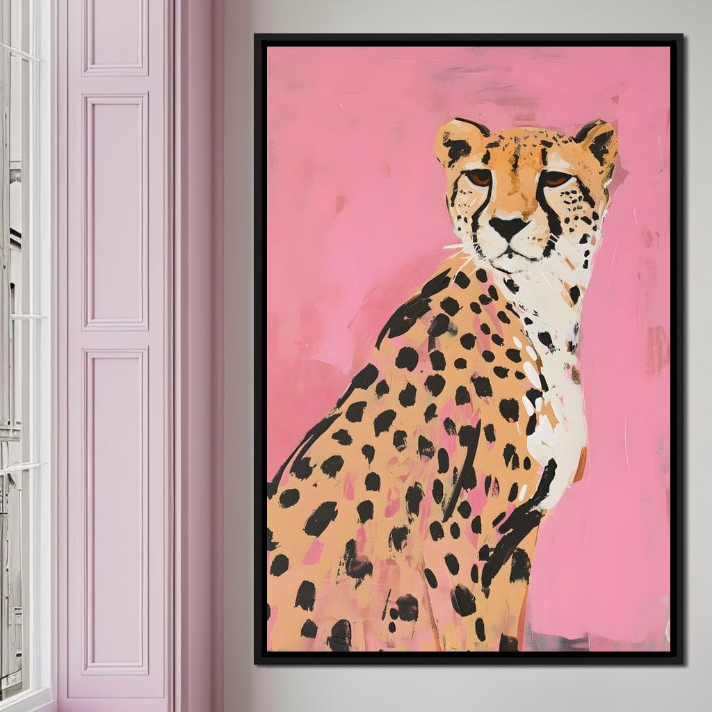 Cheetah Safari Elegance on Pink Canvas Wall Art