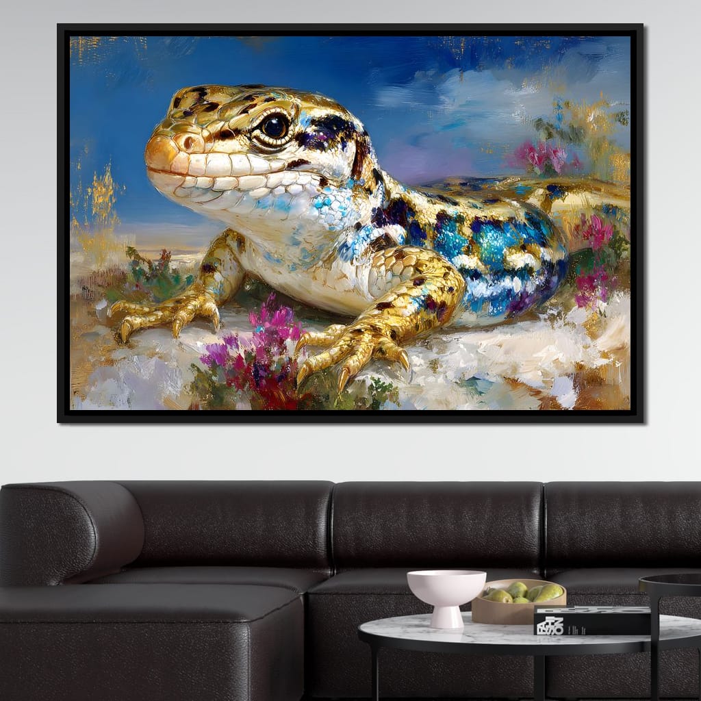 Golden Lizard Meadow Glow Canvas Wall Art