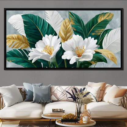 Gilded Tropical White Peony Canvas Wall Art