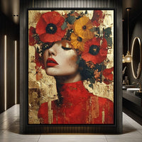 Golden Radiant Floral Muse Canvas Wall Art