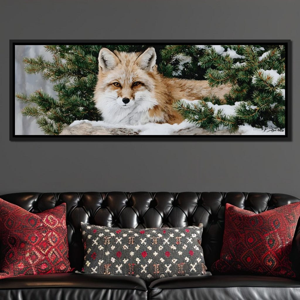 Winter Fox Under Pine Boughs Canvas Wall Art