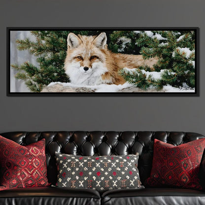 Winter Fox Under Pine Boughs Canvas Wall Art