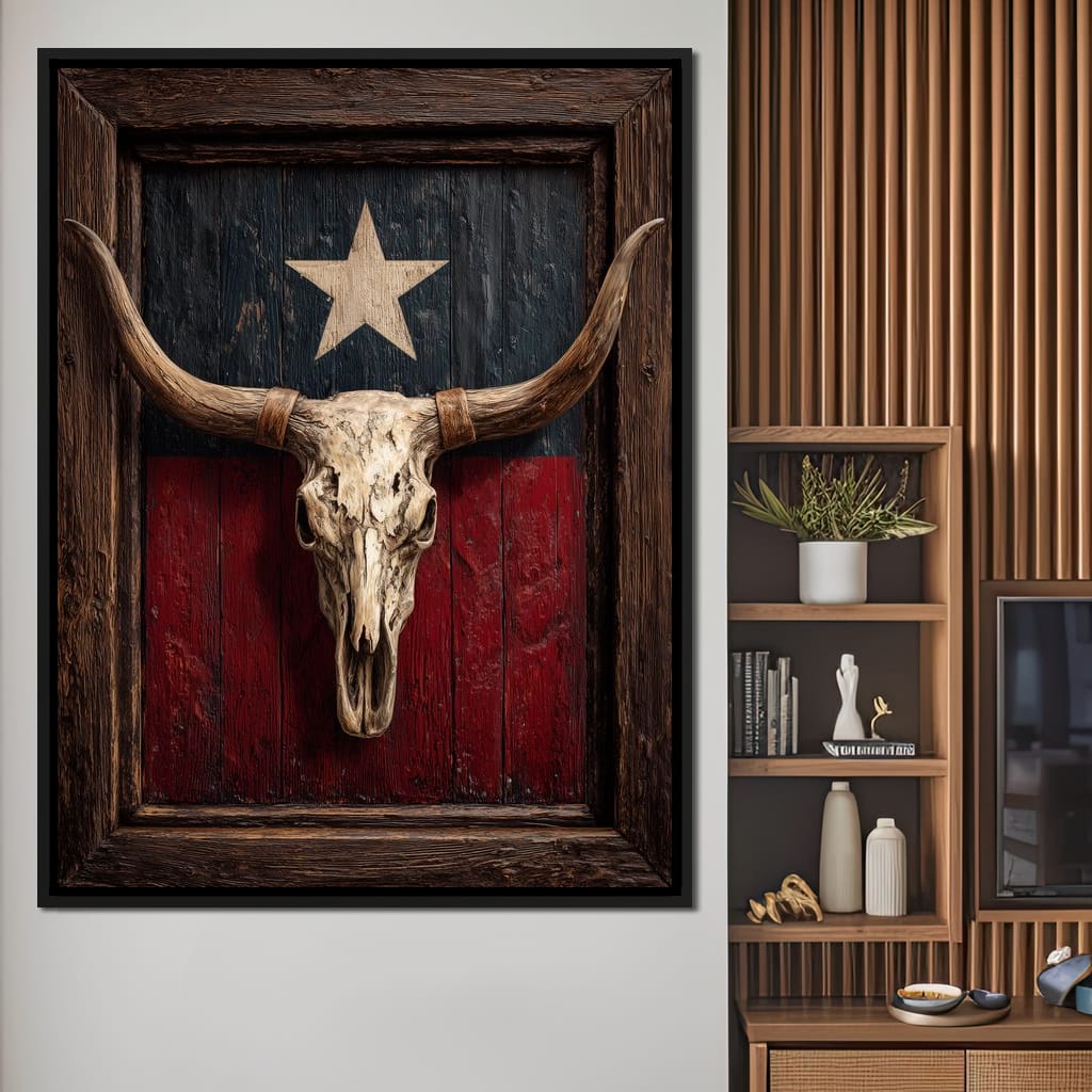 Texas Longhorn Lone Star Barnwood Canvas Wall Art