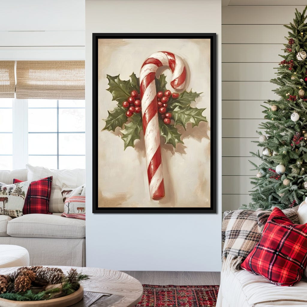Christmas Candy Cane Holly Joy Canvas Wall Art