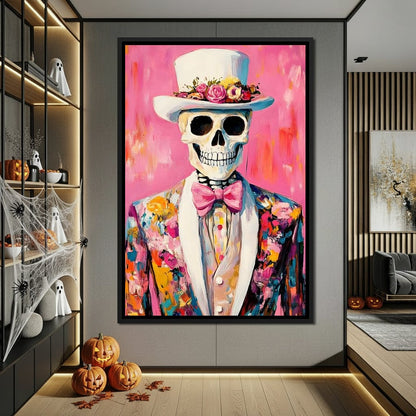 Dapper Skeleton Floral Jubilee Canvas Wall Art