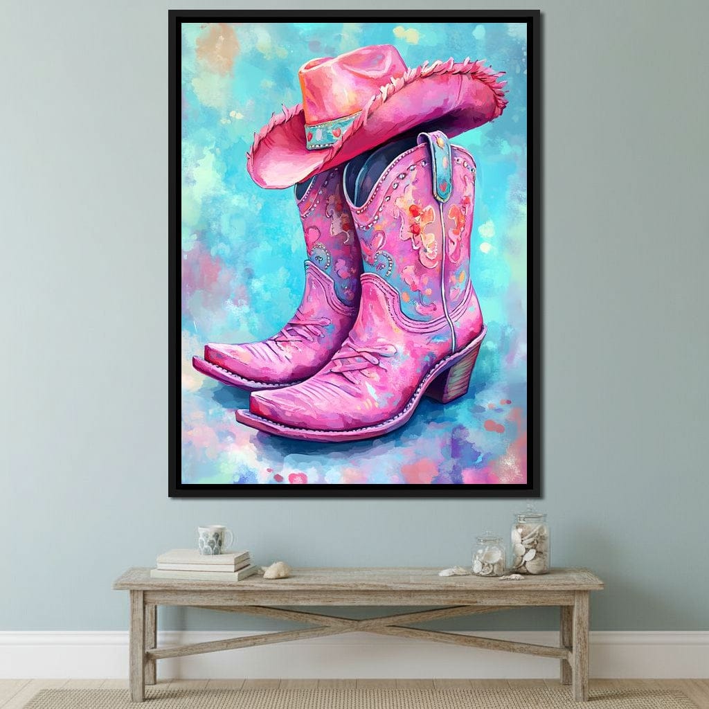 Radiant Cowgirl Boots Hat Canvas Wall Art
