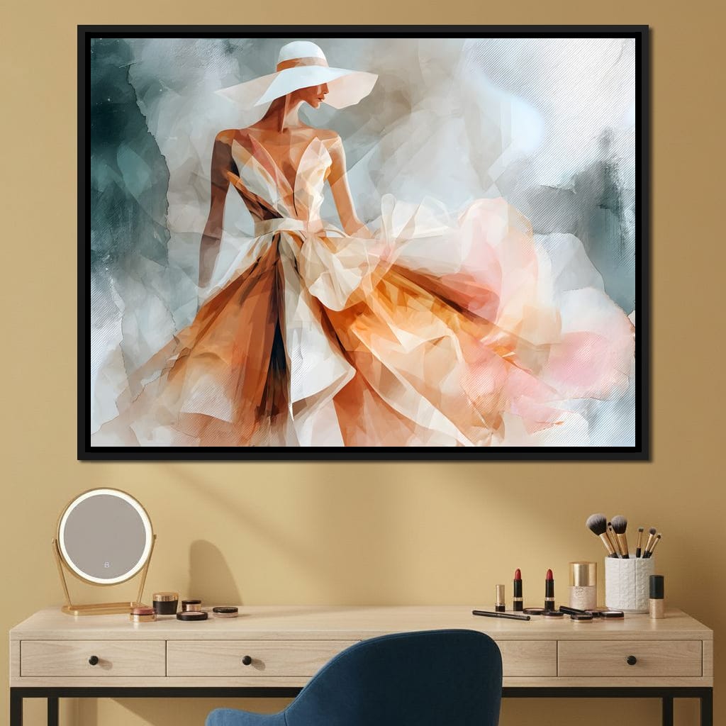 Sun Hat Lady in Peach Gown Canvas Wall Art