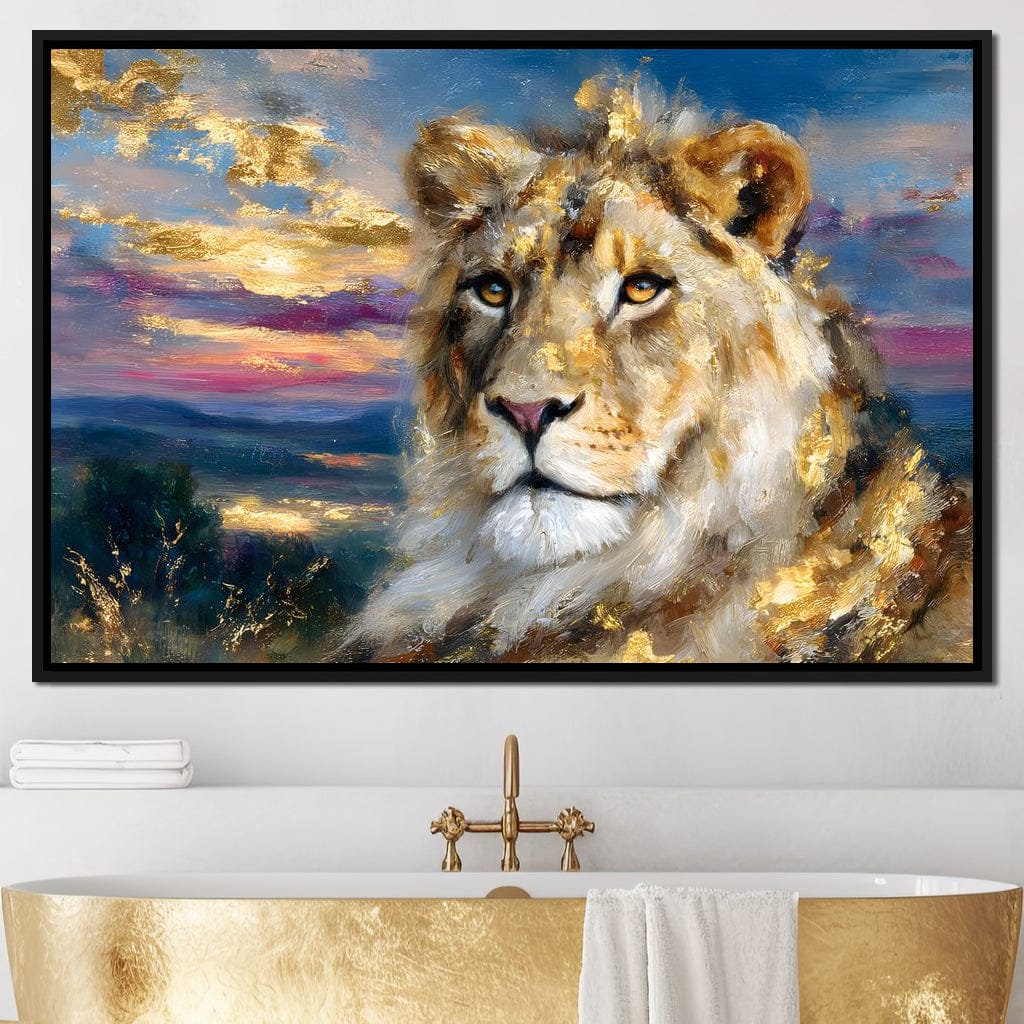 Golden Lioness Sunset Majesty Canvas Wall Art