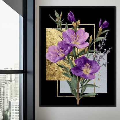 Golden Frame Violet Blossoms Canvas Wall Art