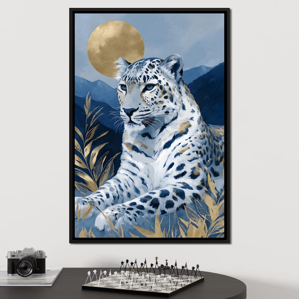 Golden Moon Snow Leopard Calm Canvas Wall Art