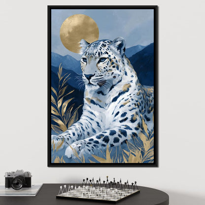 Golden Moon Snow Leopard Calm Canvas Wall Art