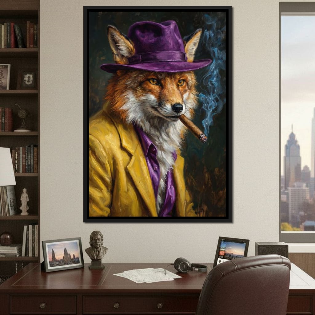 Gentleman Fox Smoking Cigar Canvas Wall Art