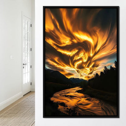 Golden Skies Over River Glow Canvas Wall Art