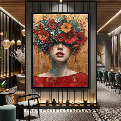 Bloomed Silence in Gold Canvas Wall Art