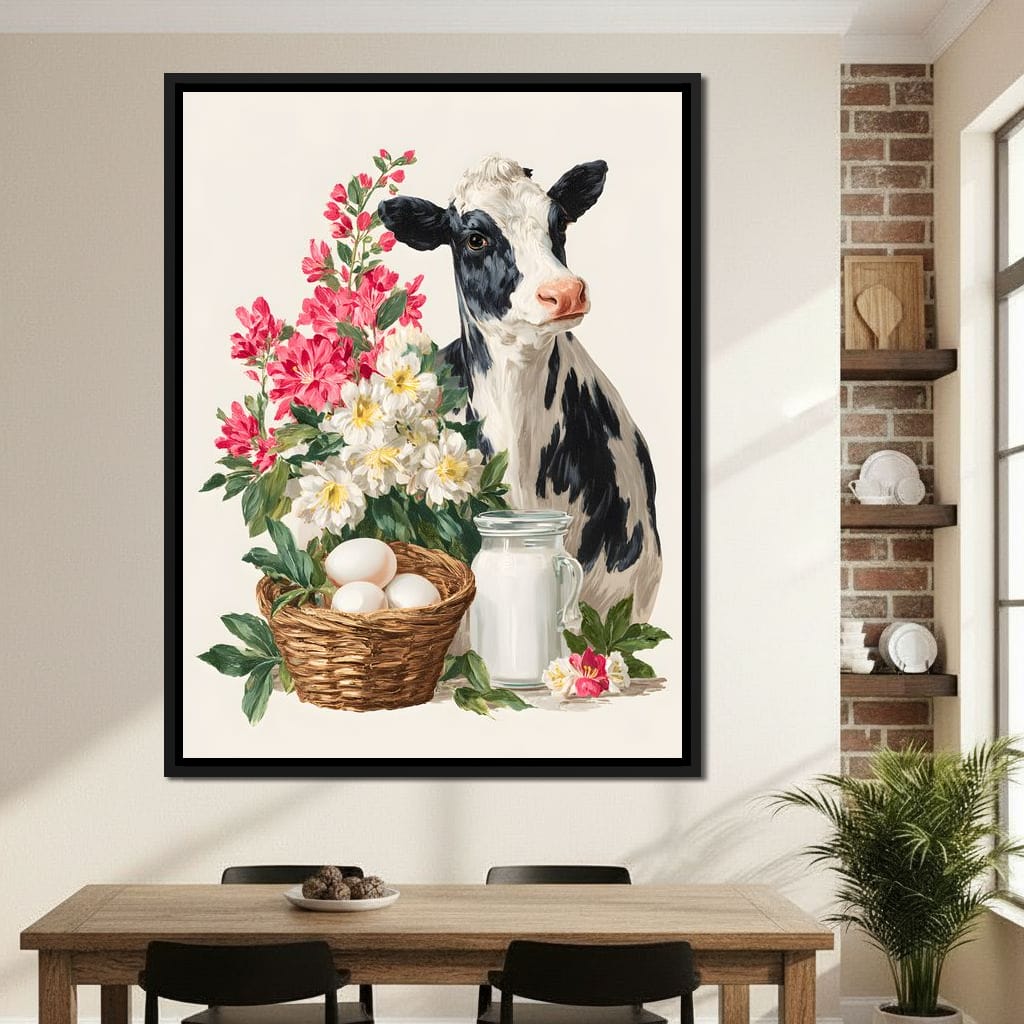 Farmhouse Cow Milk And Blooms Canvas Wall Art
