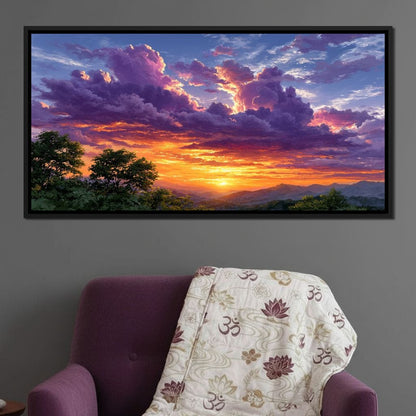 Golden Mountain Sunset Clouds Sky Canvas Wall Art