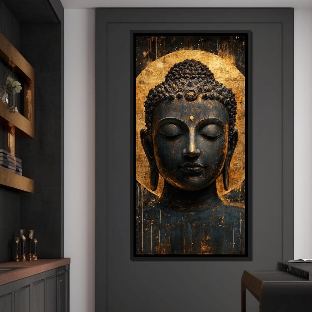 Golden Tranquil Buddha Portrait Canvas Wall Art