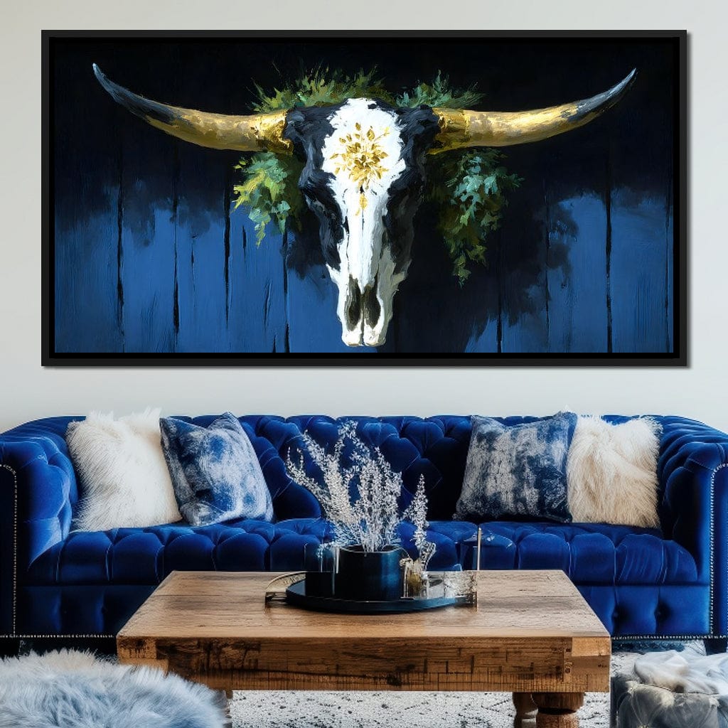 Golden Longhorn Skull Rustic Canvas Wall Art