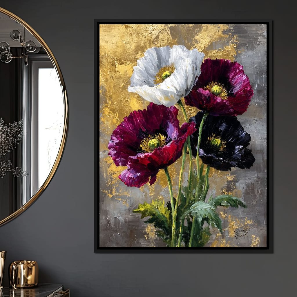 Gilded Poppies Quartet Canvas Wall Art