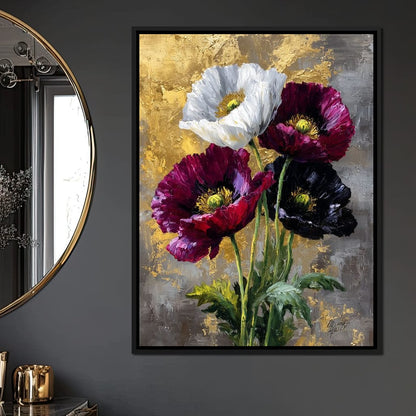 Gilded Poppies Quartet Canvas Wall Art