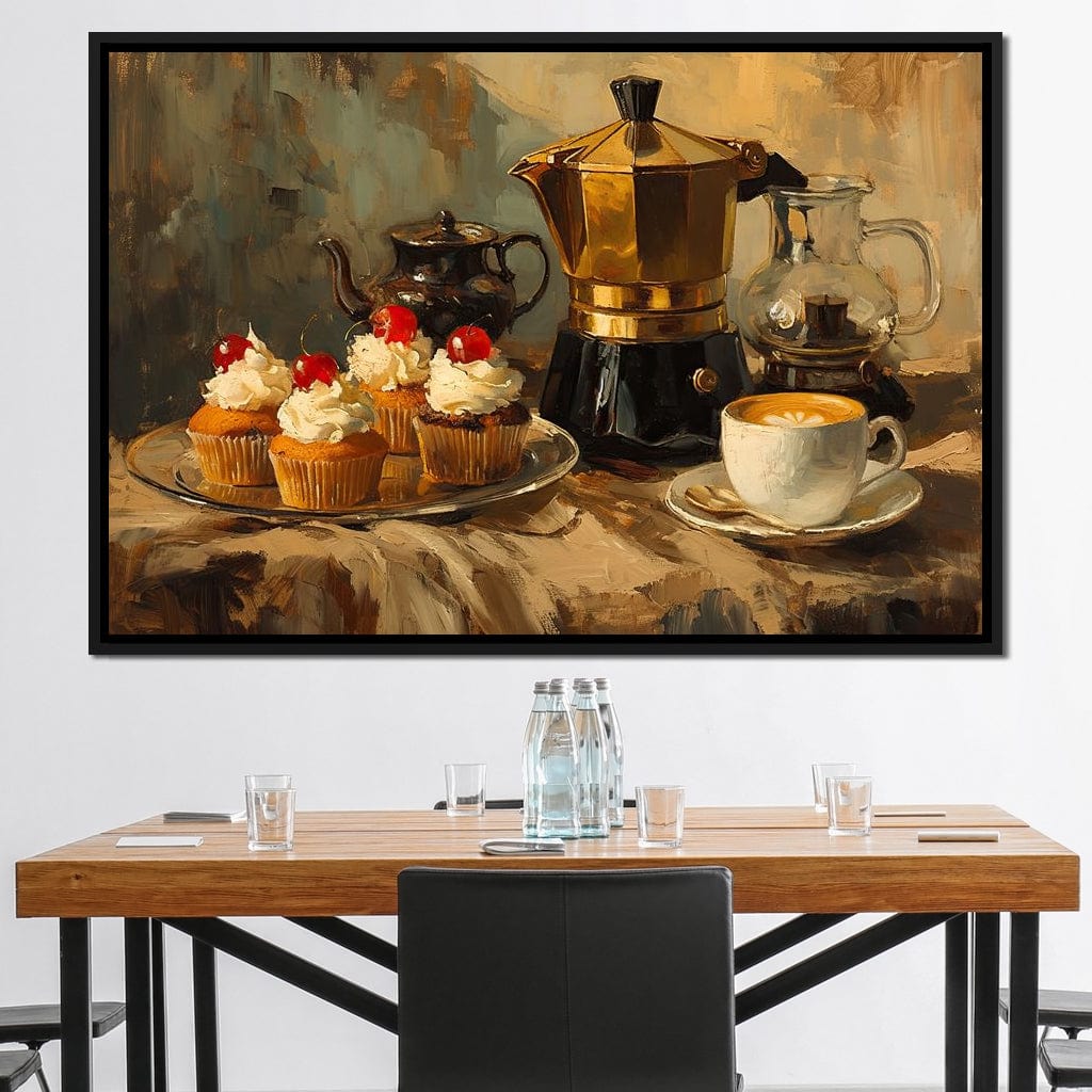 Espresso and Cherry Cupcakes Canvas Wall Art