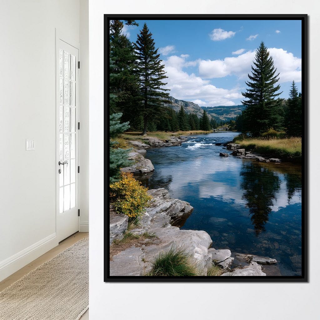 Mountain River Pines Reflection Canvas Wall Art