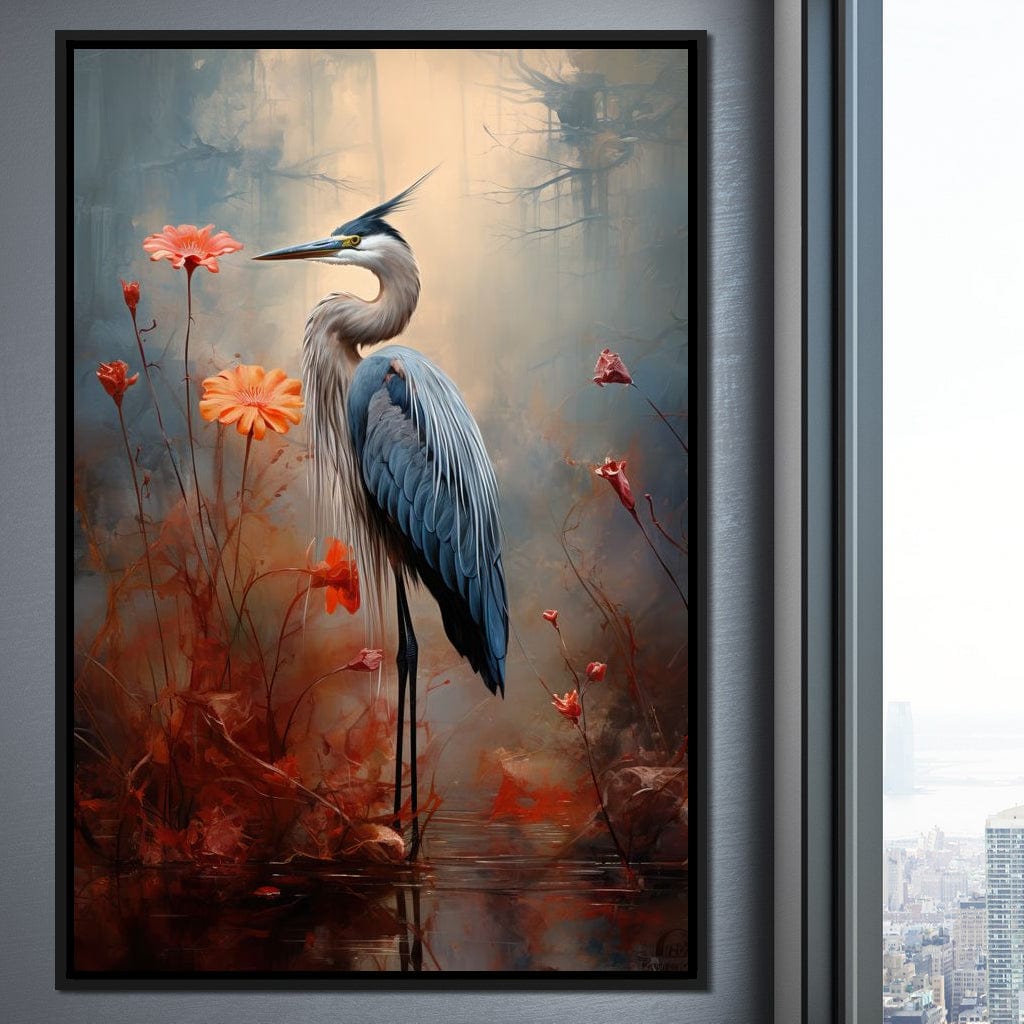 Autumn Heron Feathered Dawn Canvas Wall Art
