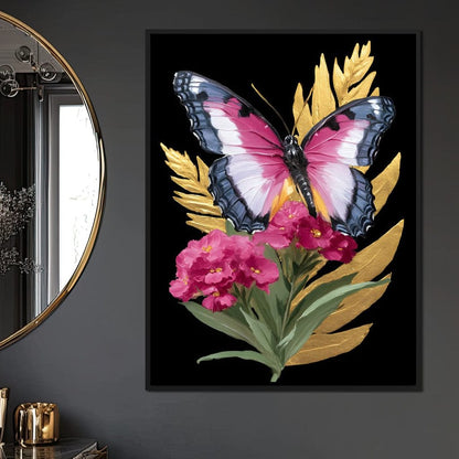 Radiant Butterfly and Gold Florals Canvas Wall Art