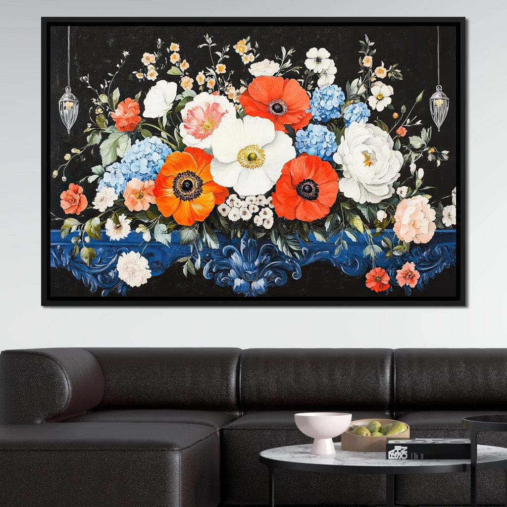 Floral Symphony on Midnight Canvas Wall Art