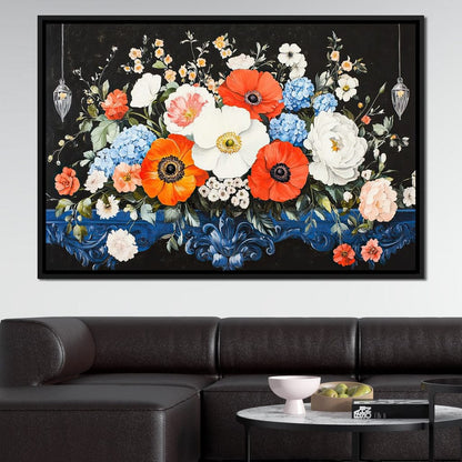 Floral Symphony on Midnight Canvas Wall Art