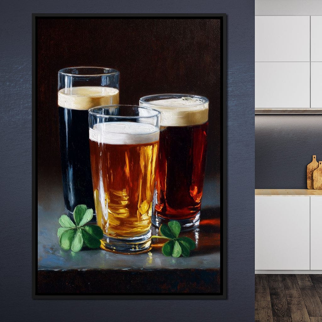 Stout Ale Lager With Shamrocks Canvas Wall Art