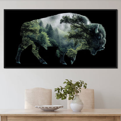 Bison Forest Spirit Silhouette Canvas Wall Art