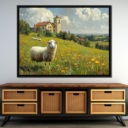 Meadow Sheep by the Countryside Canvas Wall Art