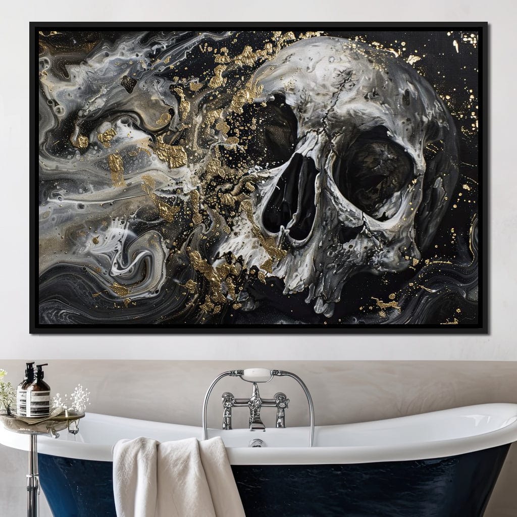 Golden Skull in Galaxy Storm Canvas Wall Art