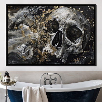 Golden Skull in Galaxy Storm Canvas Wall Art