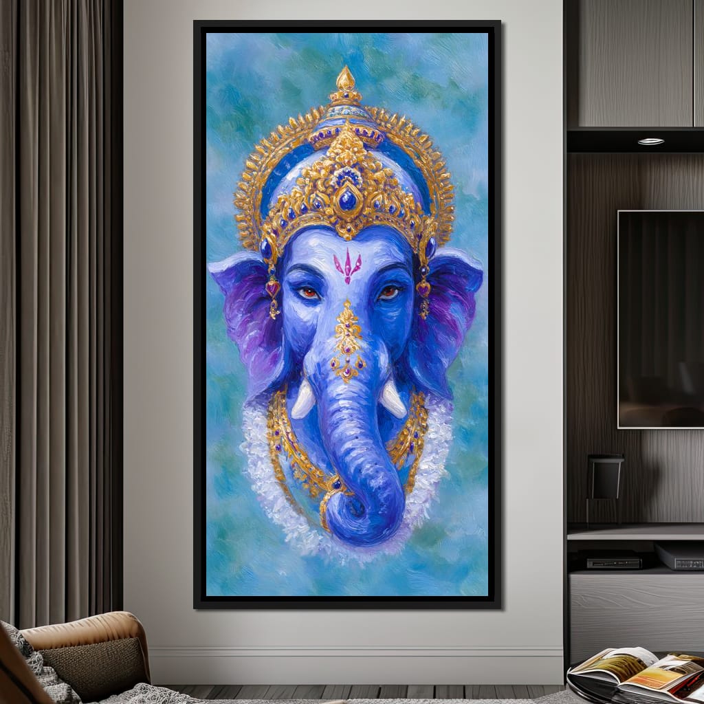 Royal Blue Ganesha Divine Blessing Canvas Wall Art