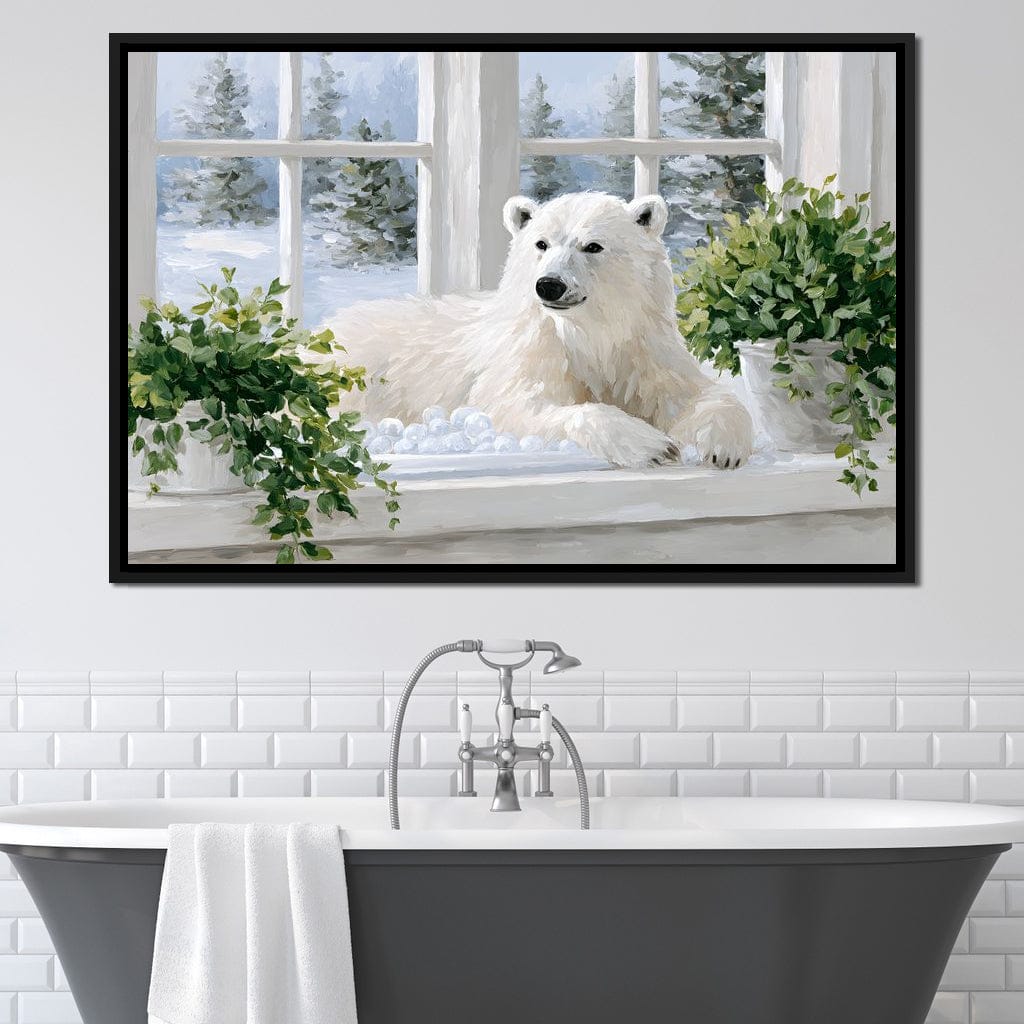Polar Bear Winter Window Nook Canvas Wall Art